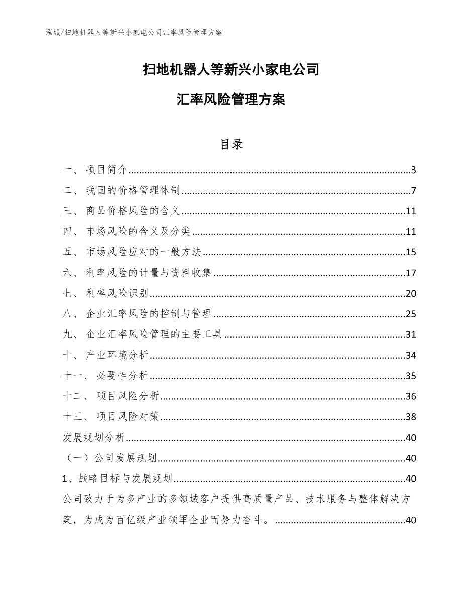 扫地机器人等新兴小家电公司汇率风险管理方案_范文_第1页