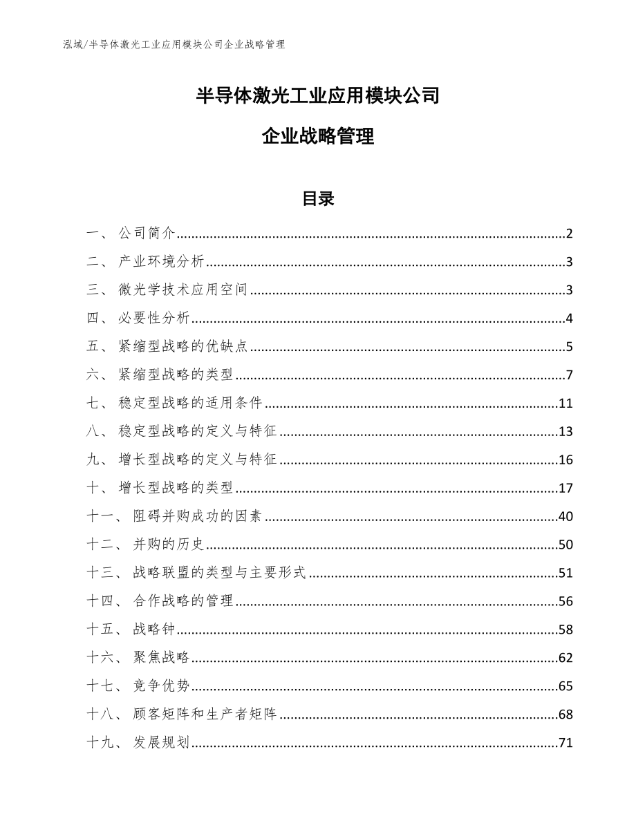 半导体激光工业应用模块公司企业战略管理_参考_第1页