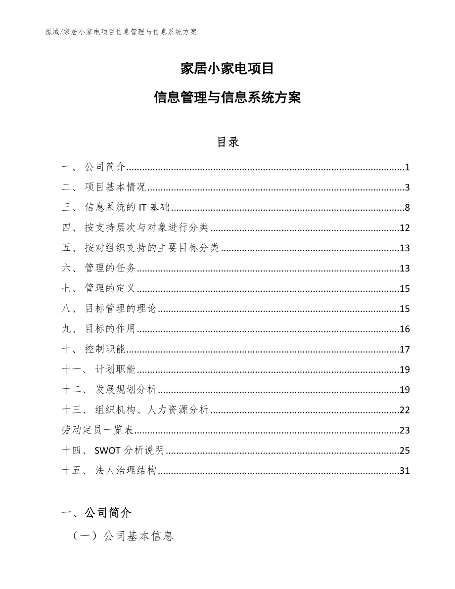 家居小家电项目信息管理与信息系统方案【范文】_第1页