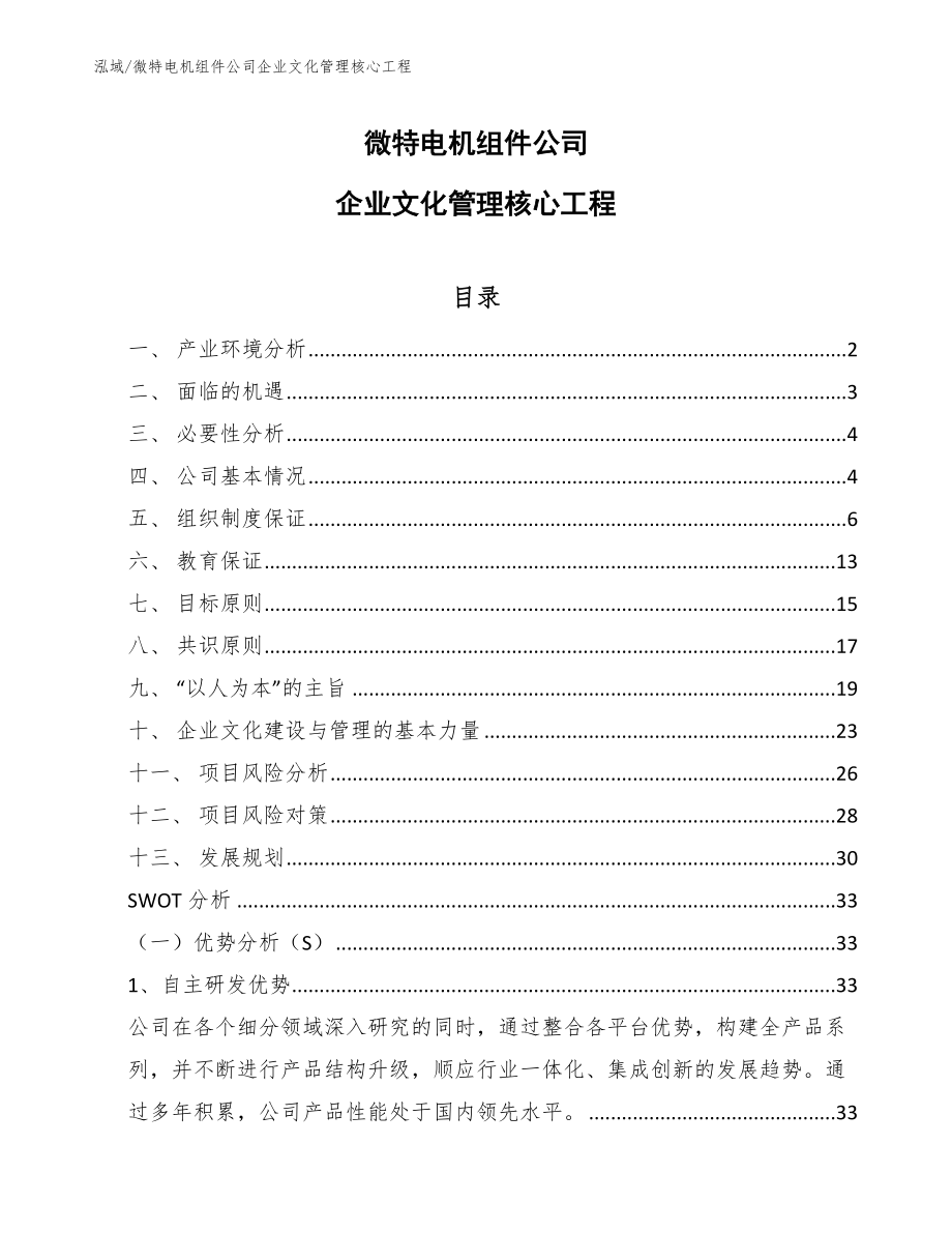 微特电机组件公司企业文化管理核心工程_第1页