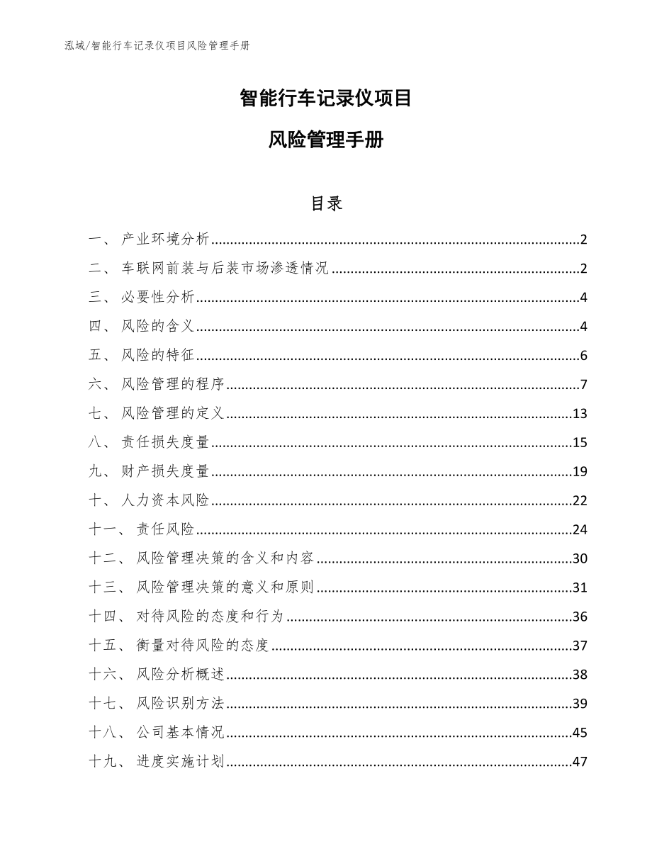 智能行车记录仪项目风险管理手册_范文_第1页