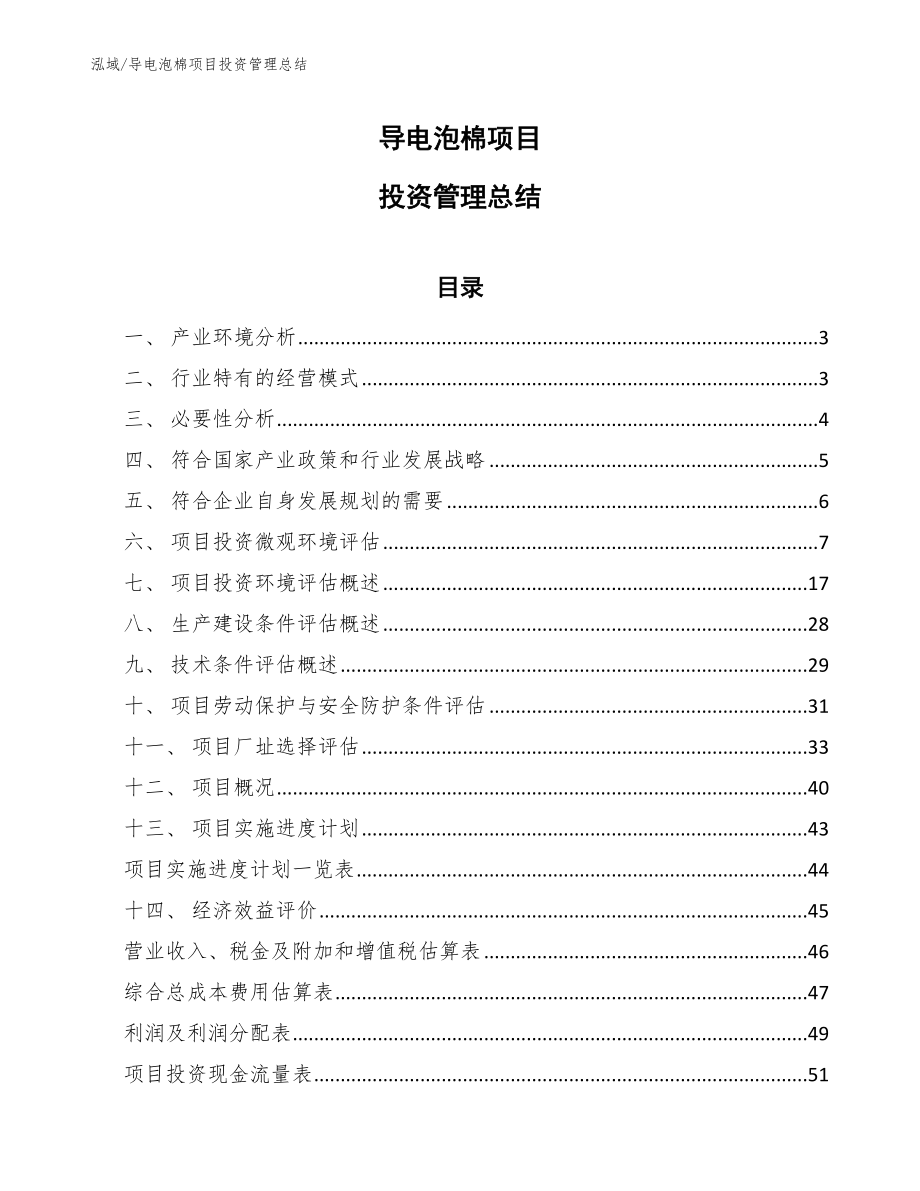 导电泡棉项目投资管理总结【参考】_第1页