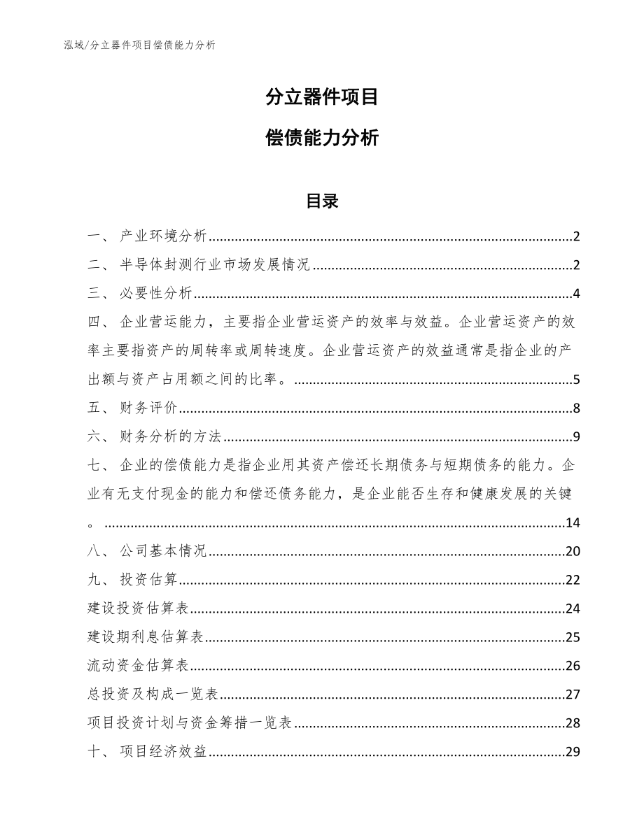 分立器件项目偿债能力分析_第1页