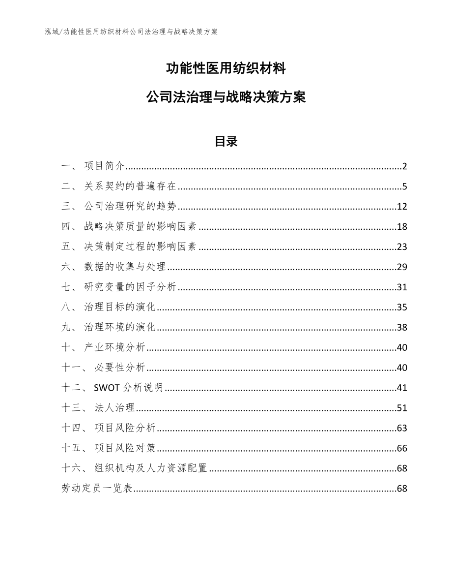 功能性医用纺织材料公司法治理与战略决策方案（范文）_第1页