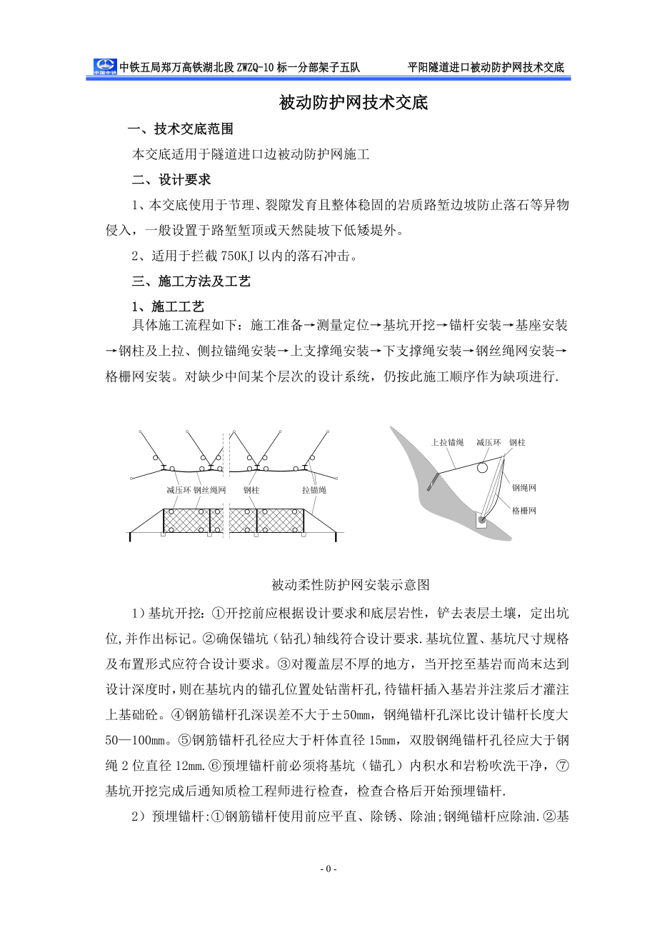 隧道进口被动防护网技术交底_第1页