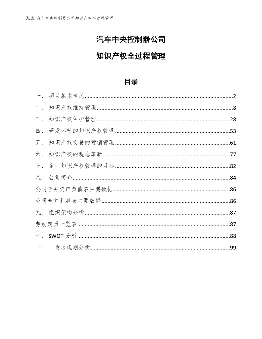 汽车中央控制器公司知识产权全过程管理（参考）_第1页