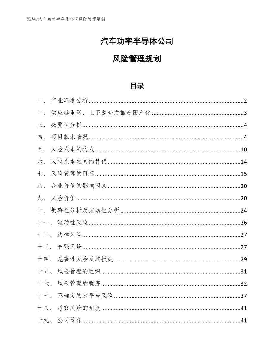 汽车功率半导体公司风险管理规划_第1页