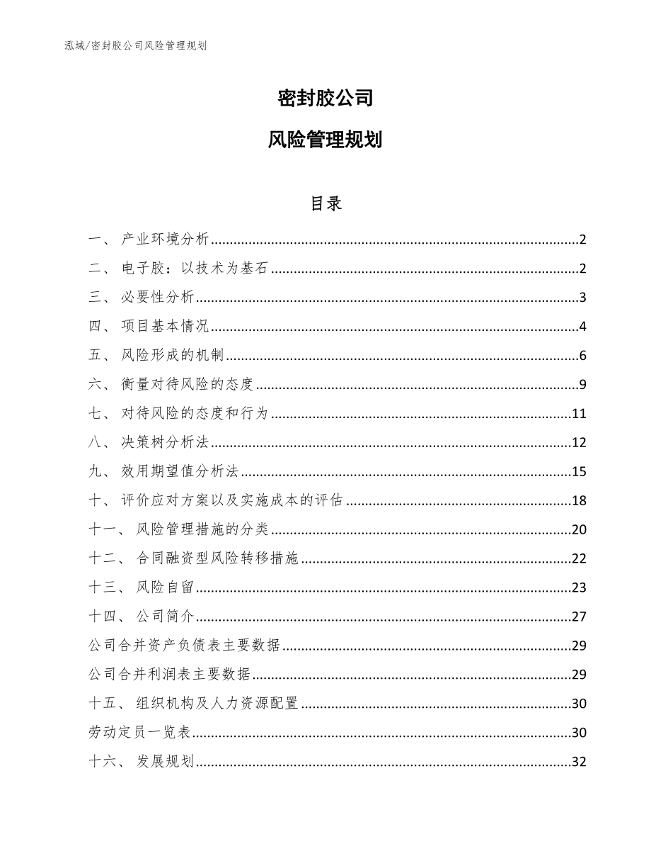 密封胶公司风险管理规划_第1页