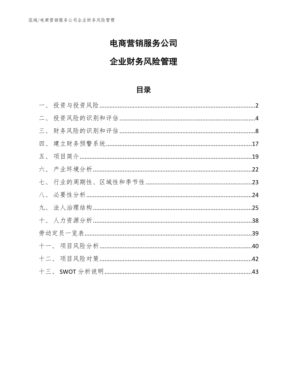 电商营销服务公司企业财务风险管理【参考】_第1页