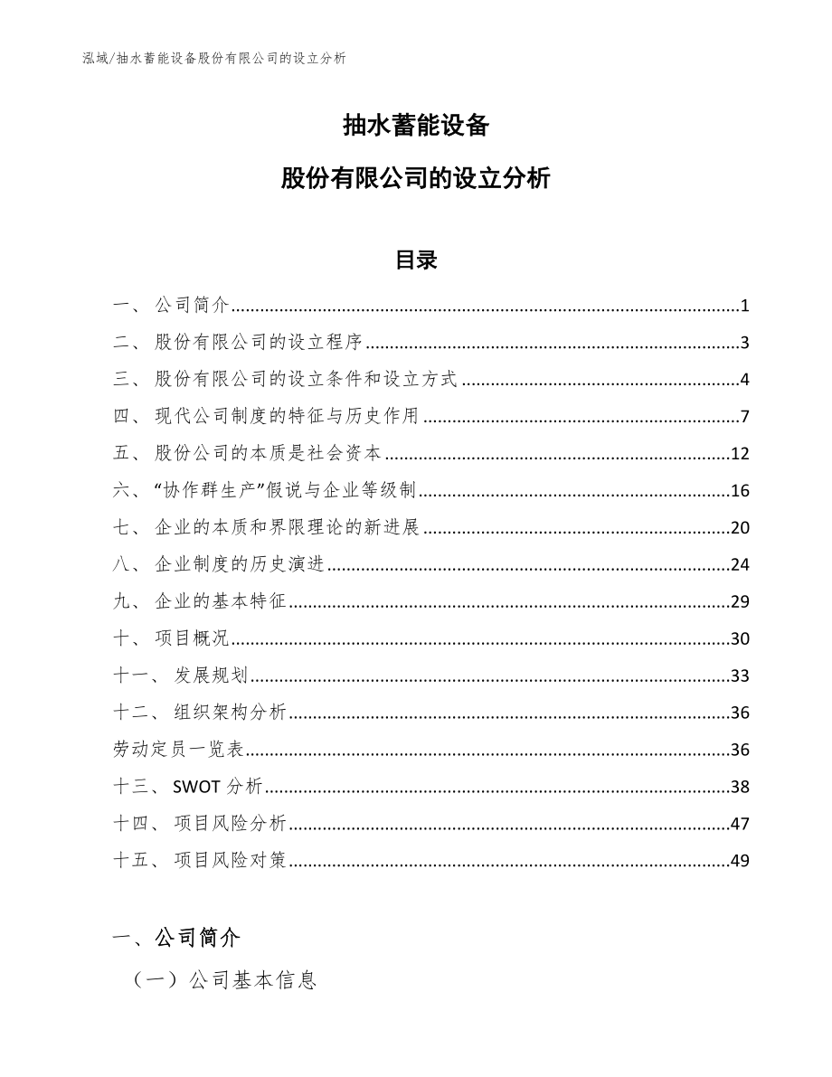 抽水蓄能设备股份有限公司的设立分析_范文_第1页