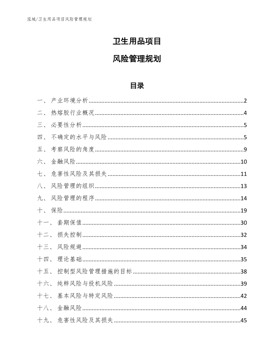 卫生用品项目风险管理规划（参考）_第1页