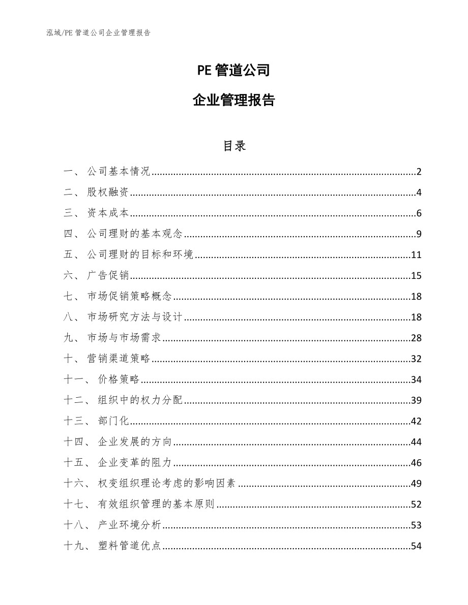 PE管道公司企业管理报告_参考_第1页