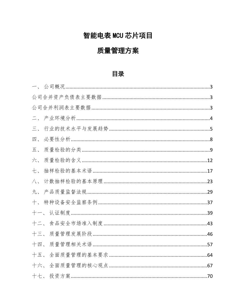 智能电表MCU芯片项目质量管理方案（范文）_第1页