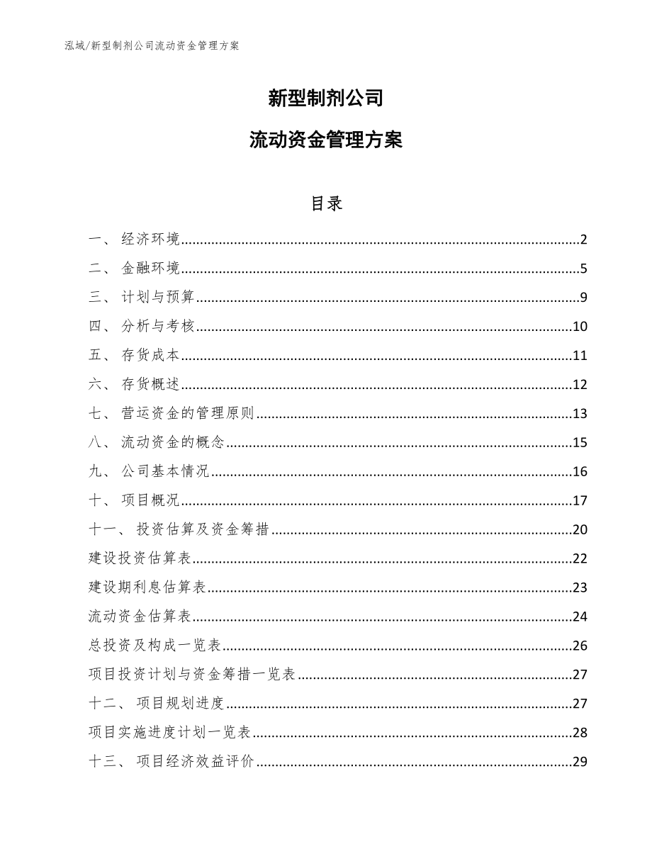 新型制剂公司流动资金管理方案_第1页