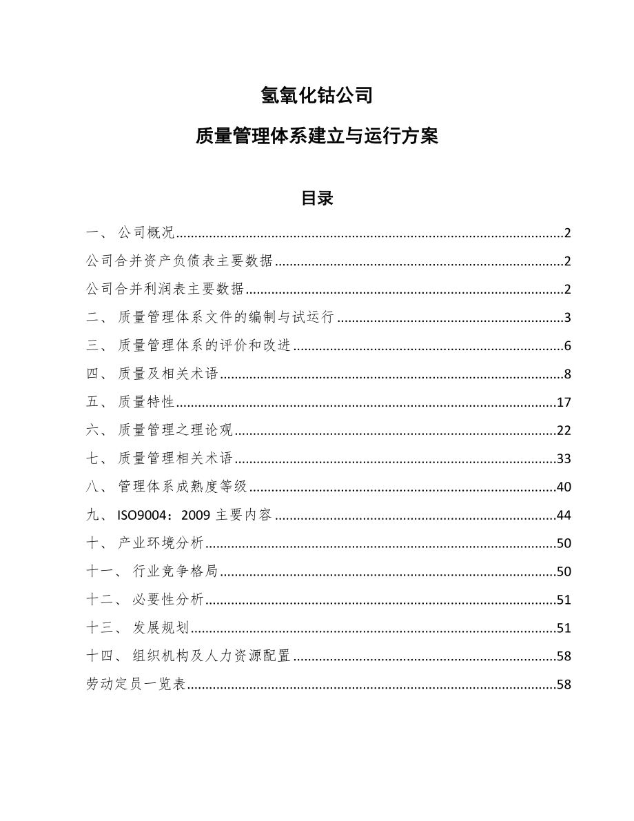 氢氧化钴公司质量管理体系建立与运行方案（参考）_第1页