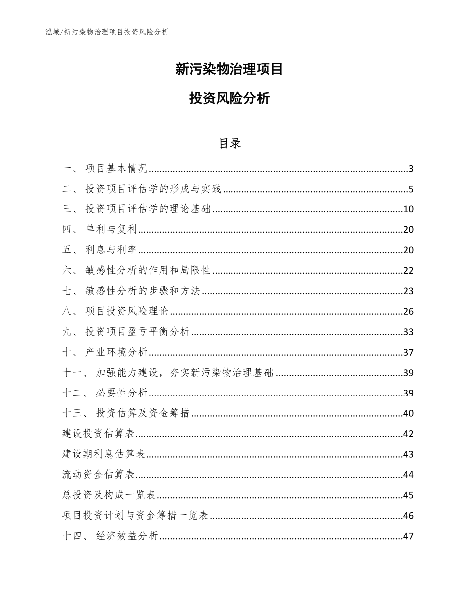 新污染物治理项目投资风险分析_第1页