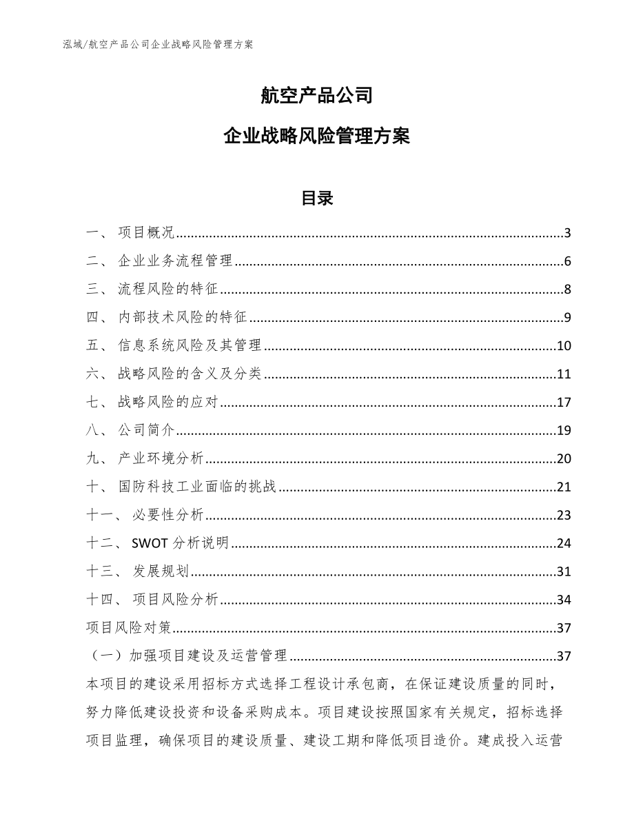 航空产品公司企业战略风险管理方案_第1页