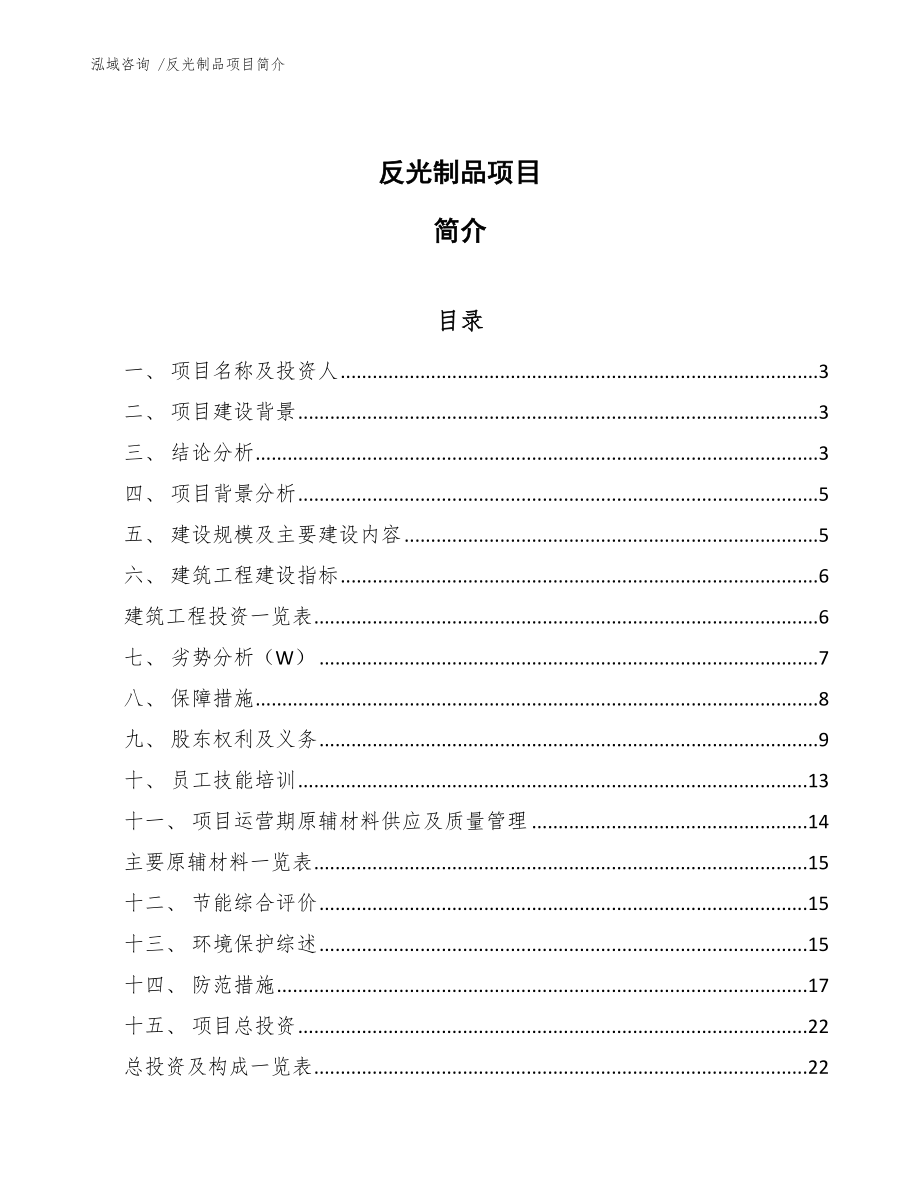 反光制品项目简介【模板范本】_第1页