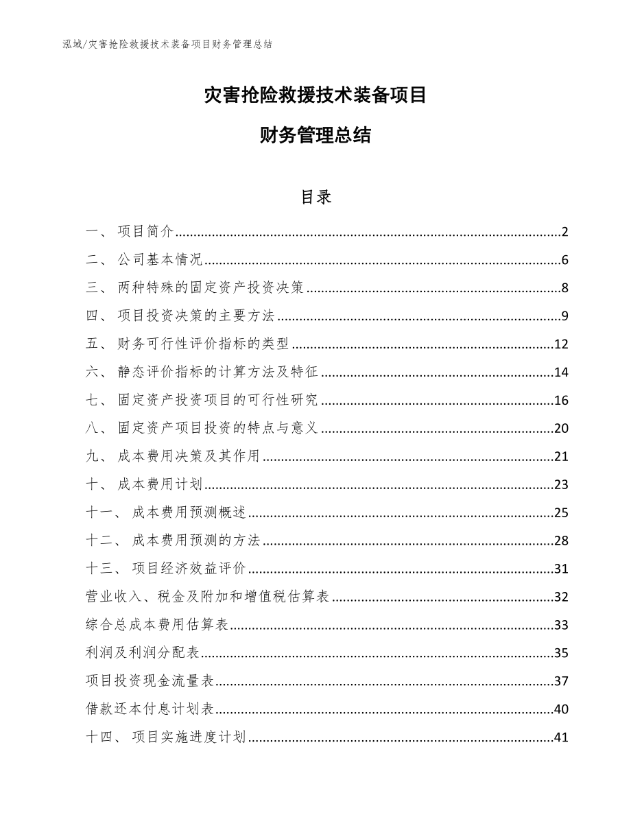 灾害抢险救援技术装备项目财务管理总结_第1页