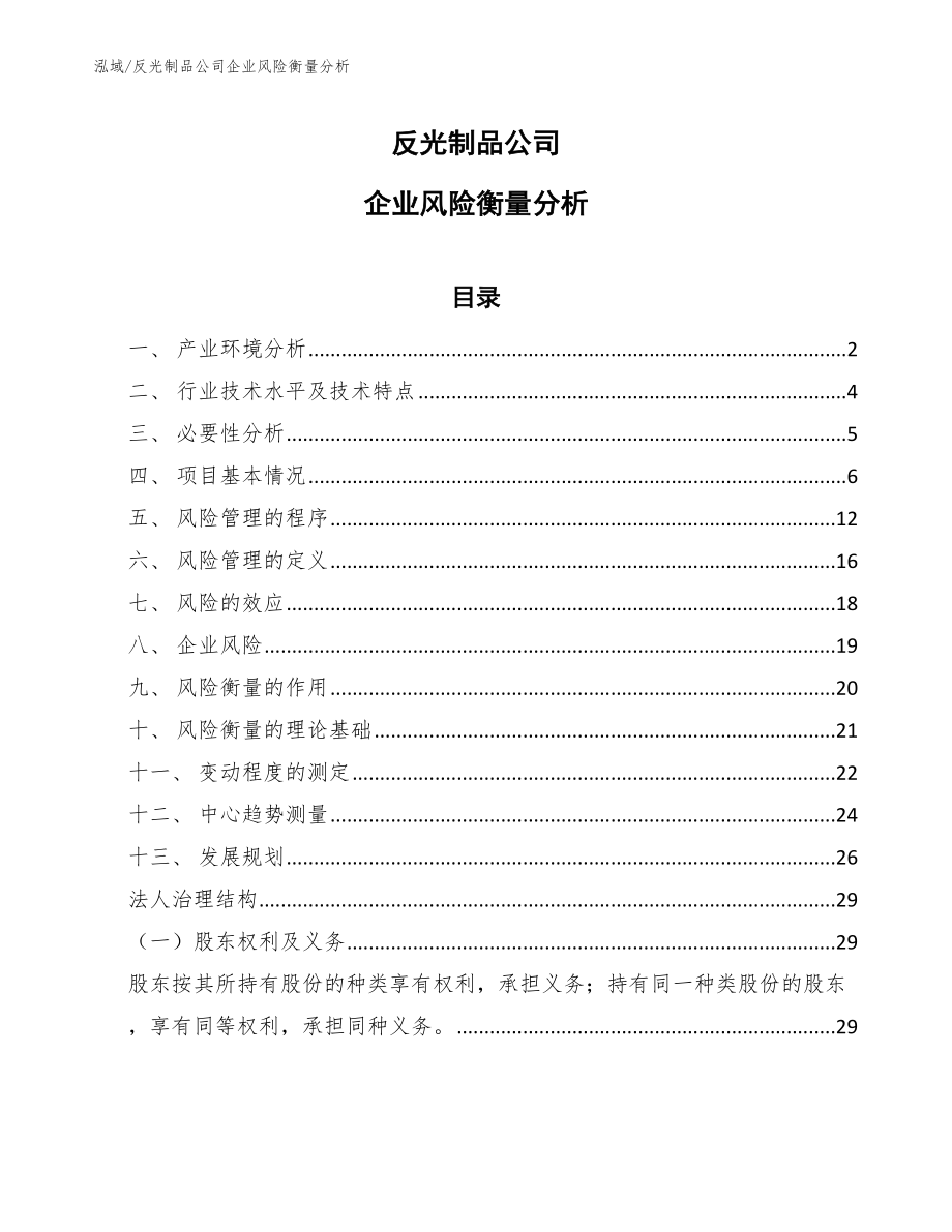 反光制品公司企业风险衡量分析（参考）_第1页