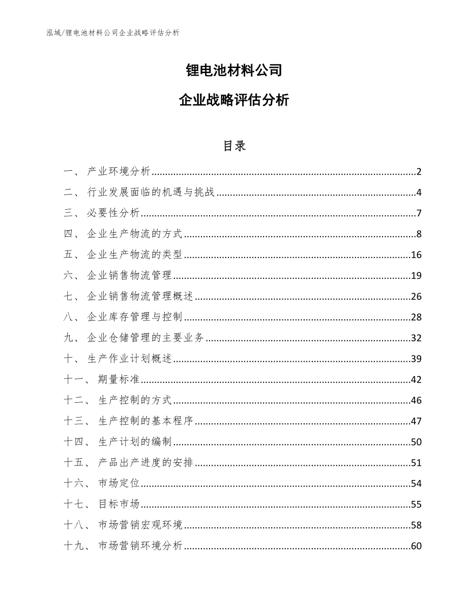 锂电池材料公司企业战略评估分析（参考）_第1页