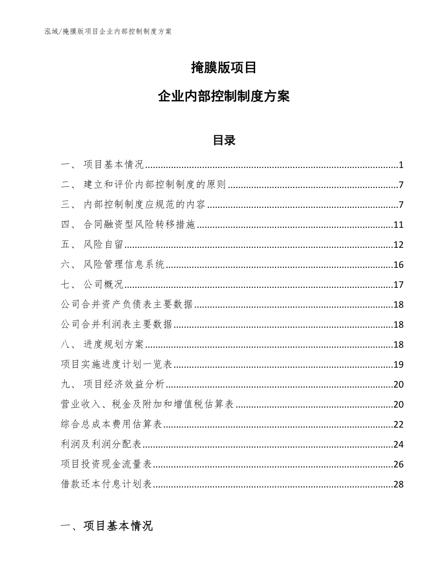 掩膜版项目企业内部控制制度方案【参考】_第1页