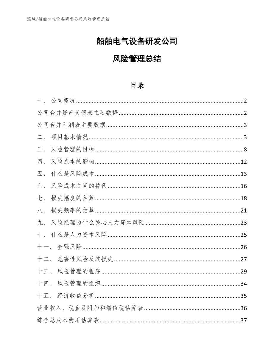 船舶电气设备研发公司风险管理总结【范文】_第1页