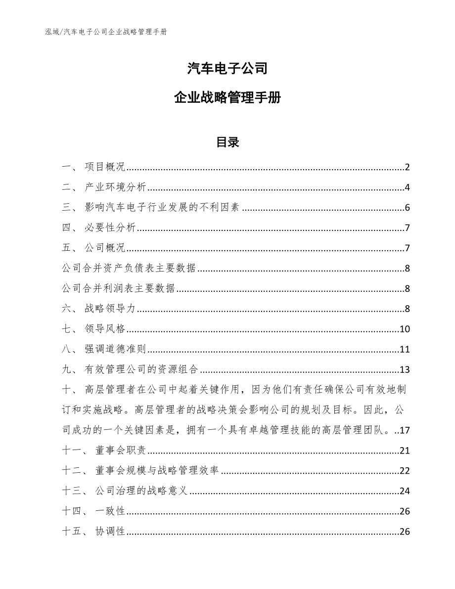 汽车电子公司企业战略管理手册_第1页