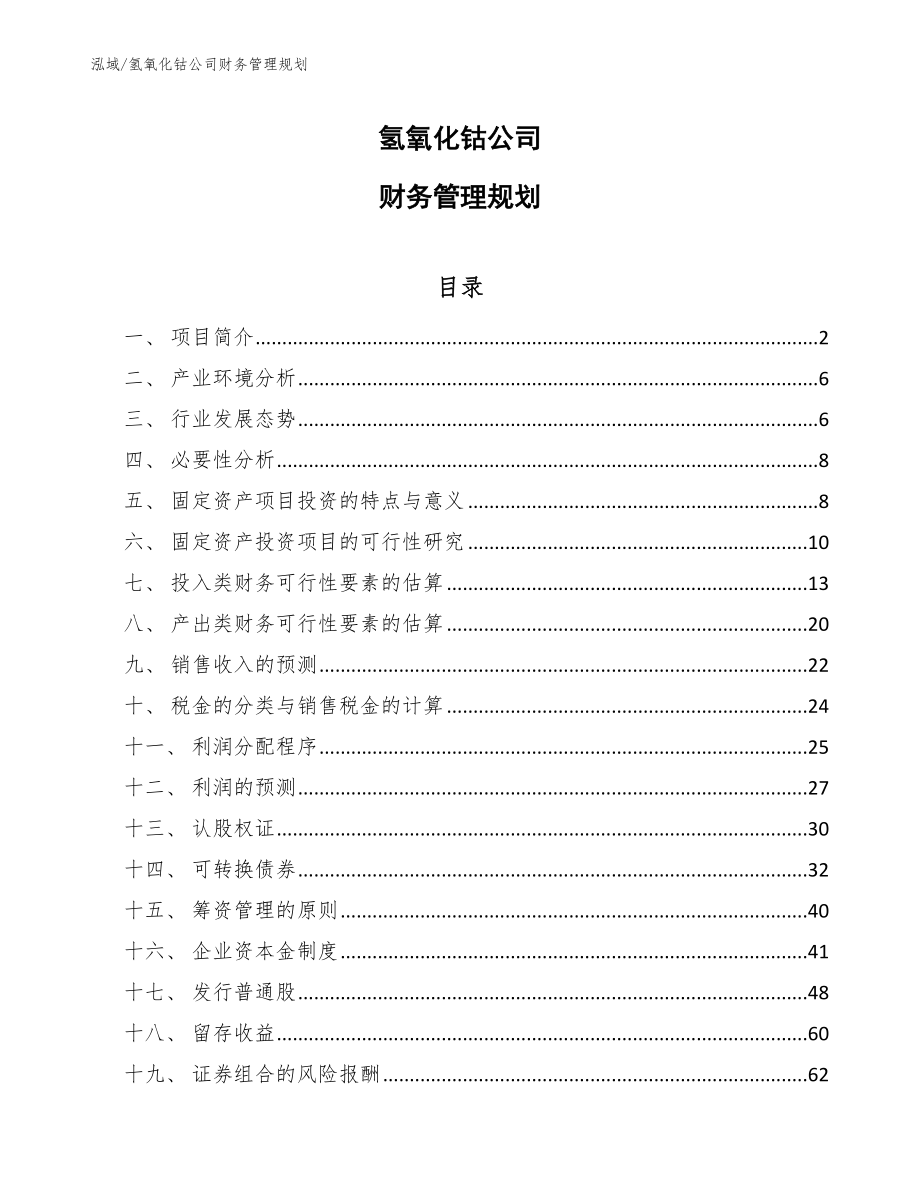 氢氧化钴公司财务管理规划_范文_第1页