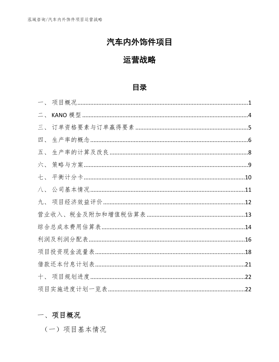 汽车内外饰件项目运营战略_范文_第1页