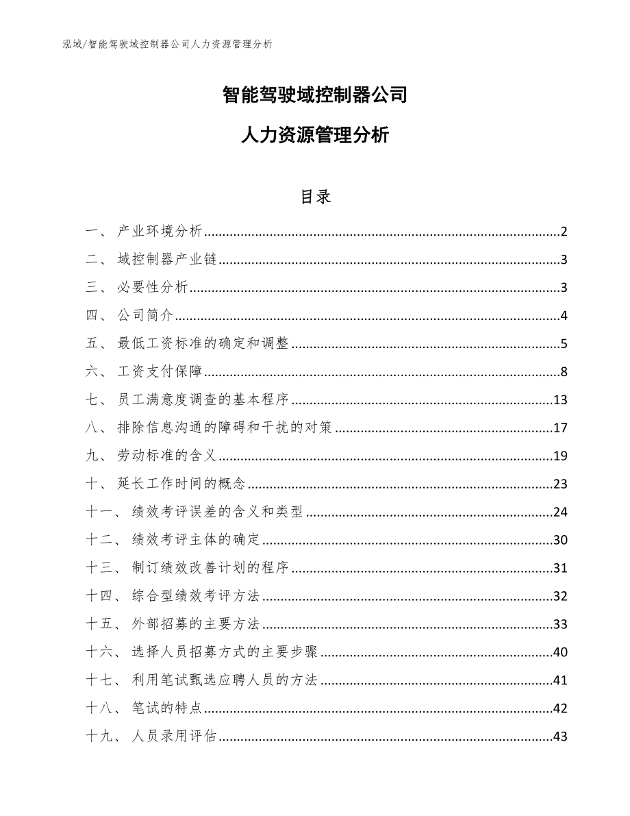 智能驾驶域控制器公司人力资源管理分析（范文）_第1页