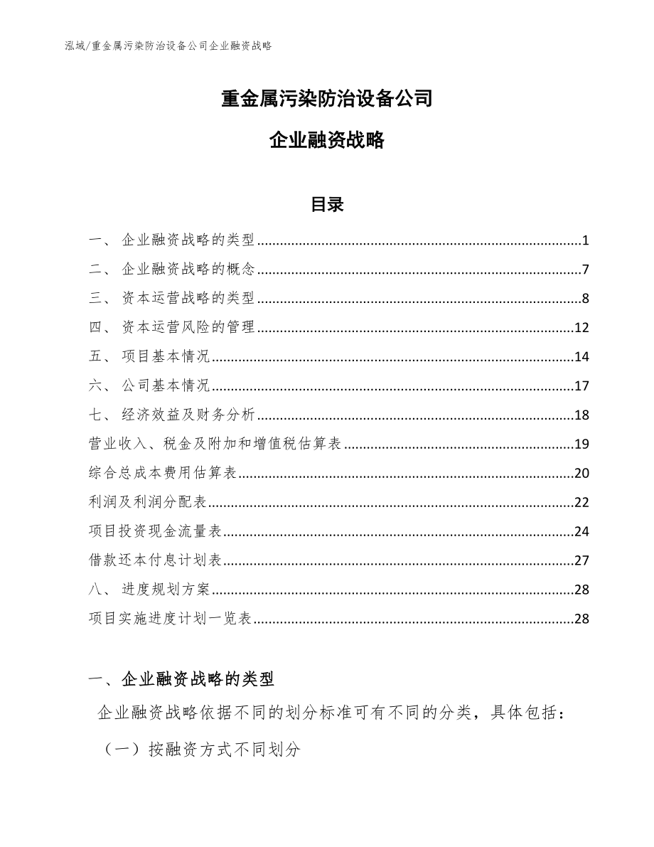 重金属污染防治设备公司企业融资战略_第1页