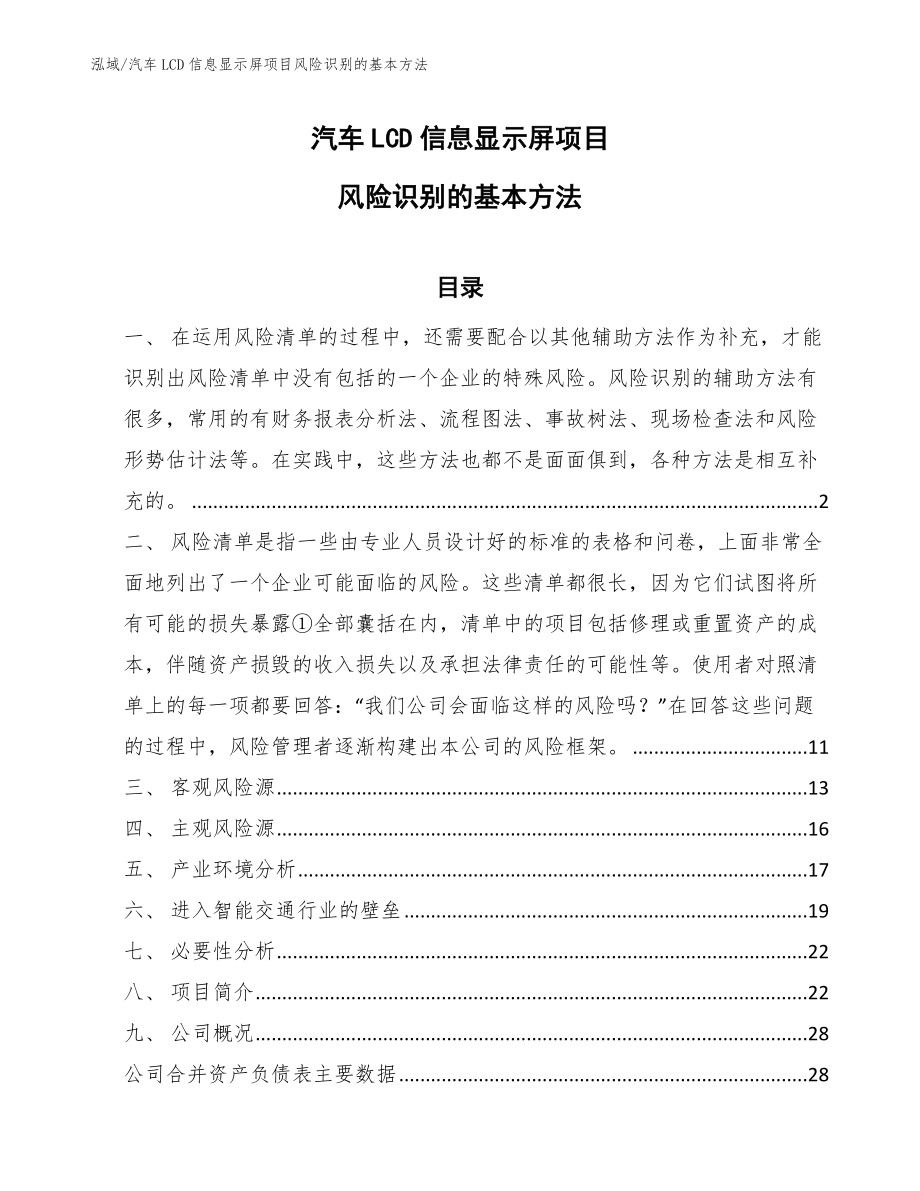 汽车LCD信息显示屏项目风险识别的基本方法【参考】_第1页