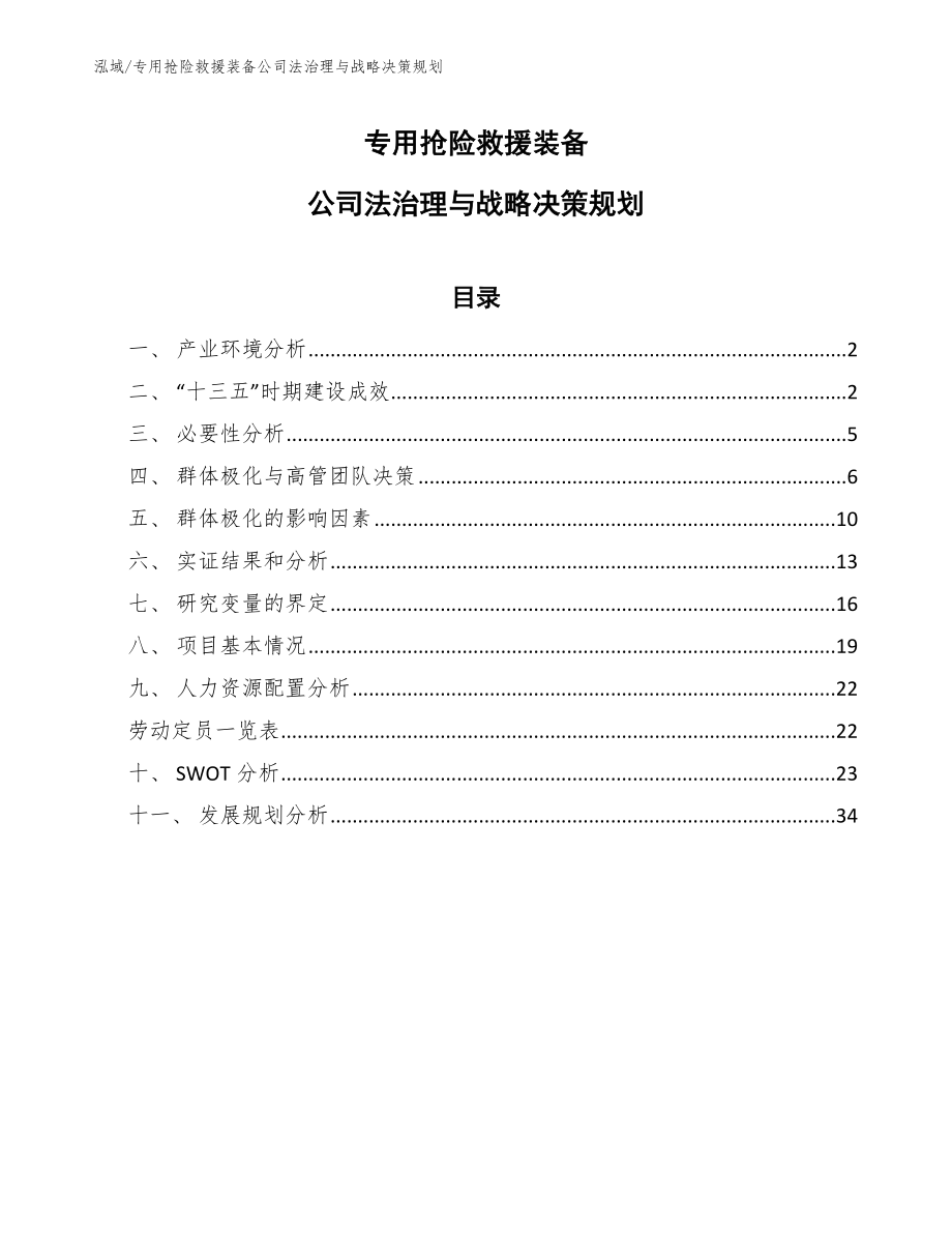 专用抢险救援装备公司法治理与战略决策规划【范文】_第1页