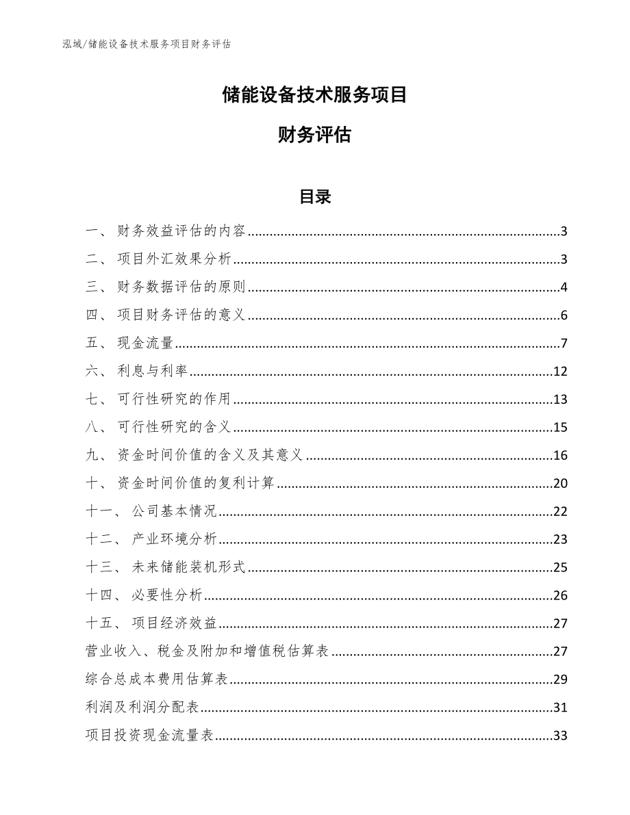 储能设备技术服务项目财务评估_第1页