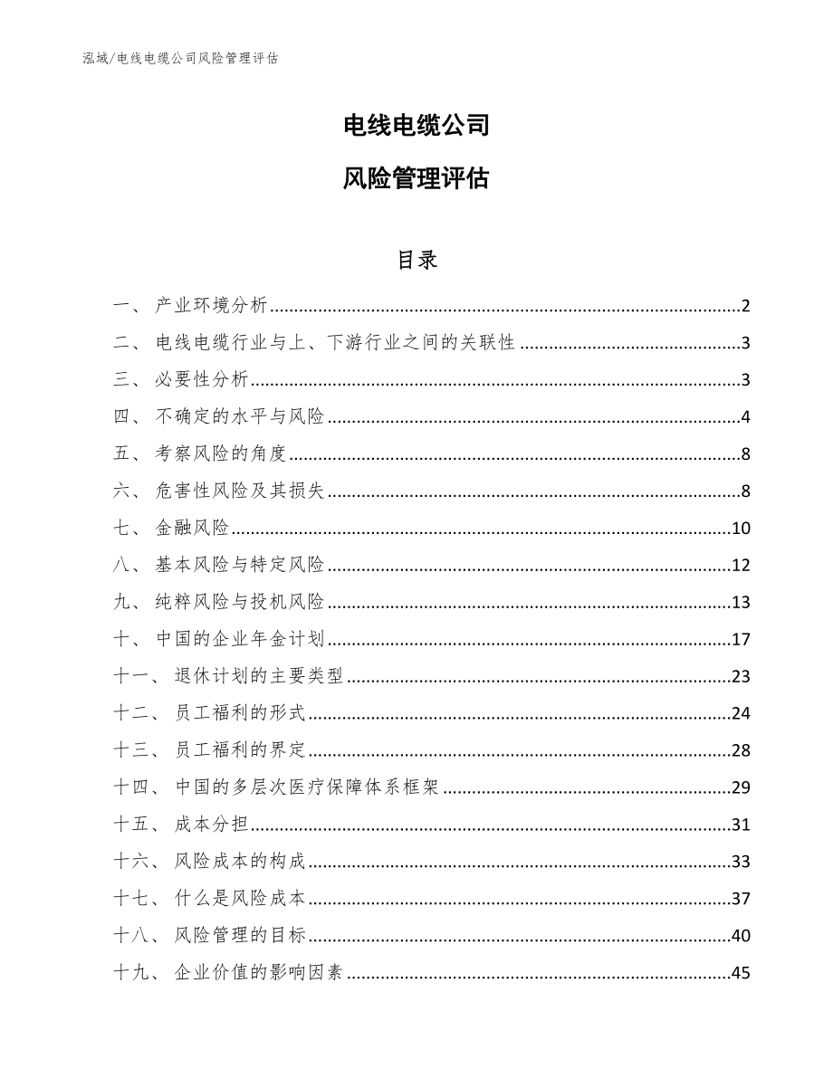 电线电缆公司风险管理评估_第1页