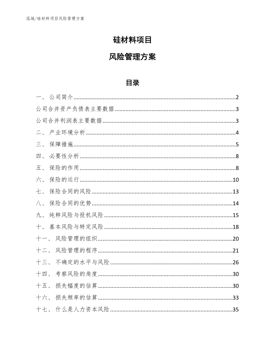 硅材料项目风险管理方案_参考_第1页