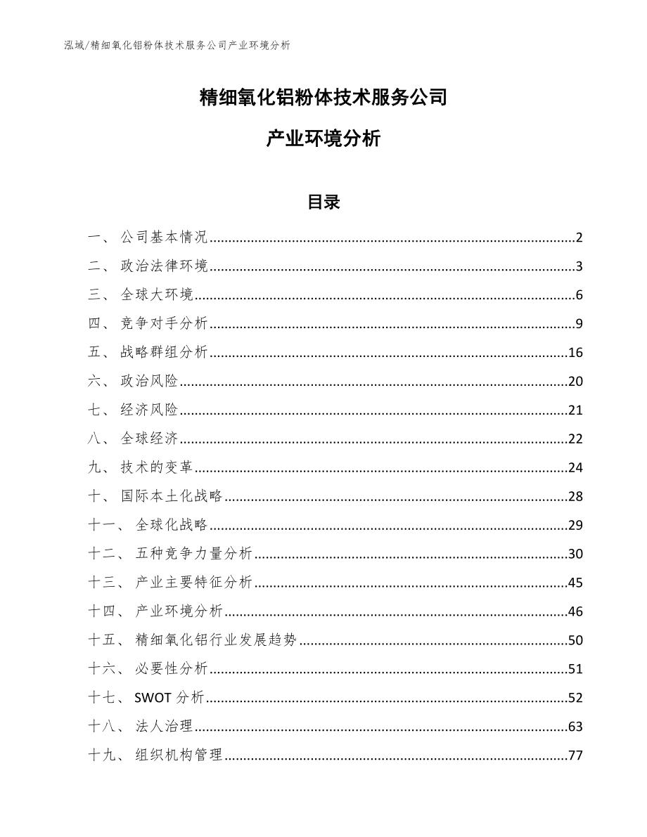 精细氧化铝粉体技术服务公司产业环境分析（参考）_第1页