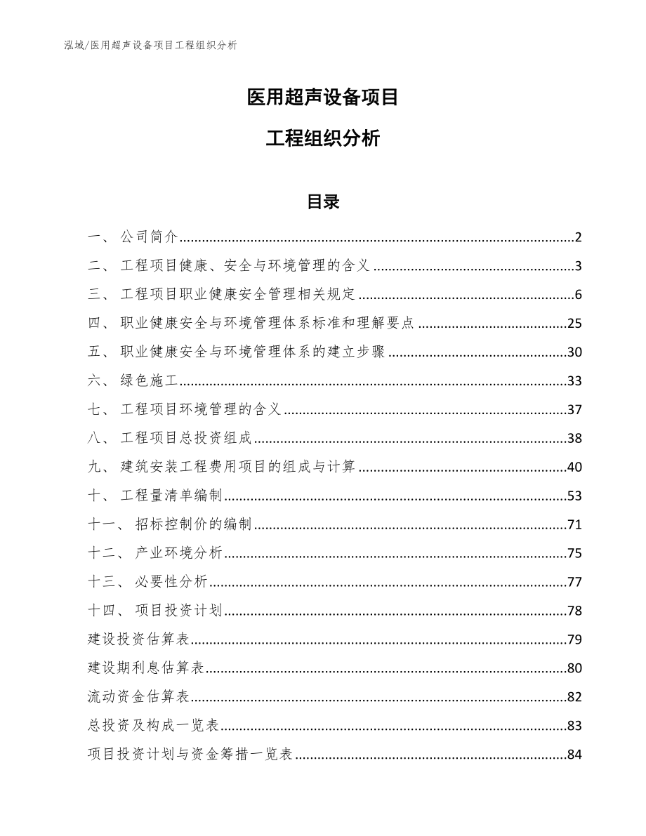 医用超声设备项目工程组织分析（参考）_第1页