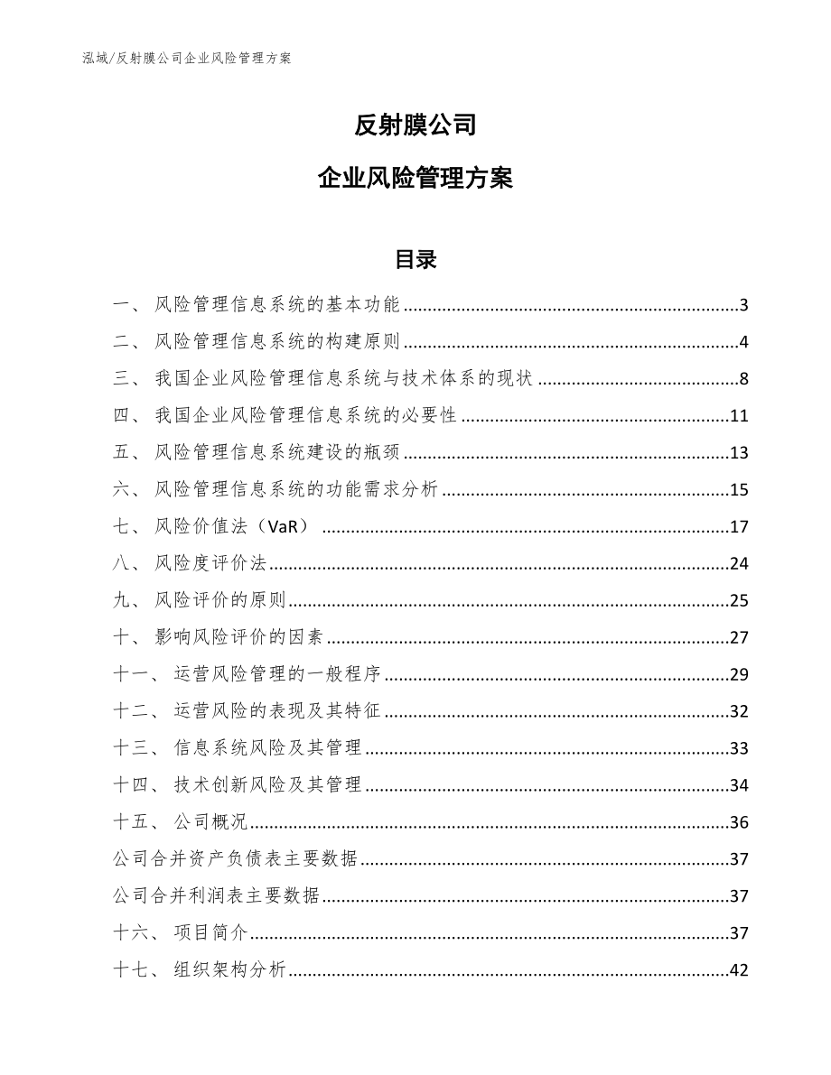 反射膜公司企业风险管理方案【范文】_第1页