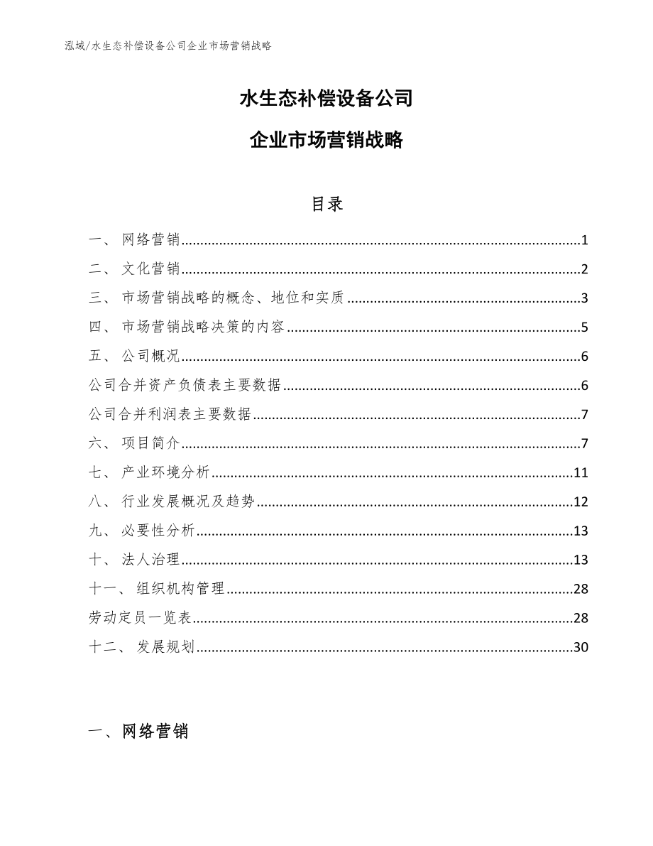 水生态补偿设备公司企业市场营销战略【范文】_第1页