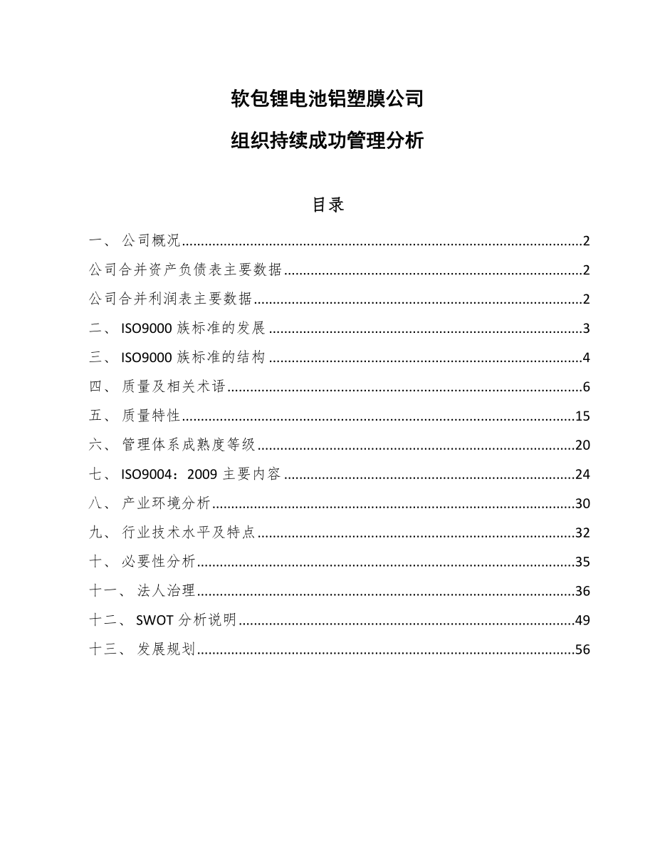 软包锂电池铝塑膜公司组织持续成功管理分析_第1页