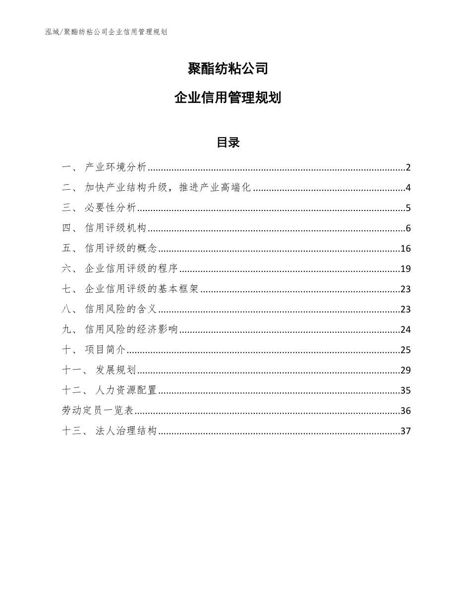 聚酯纺粘公司企业信用管理规划【参考】_第1页