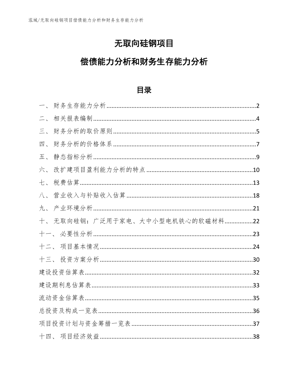 无取向硅钢项目偿债能力分析和财务生存能力分析【范文】_第1页