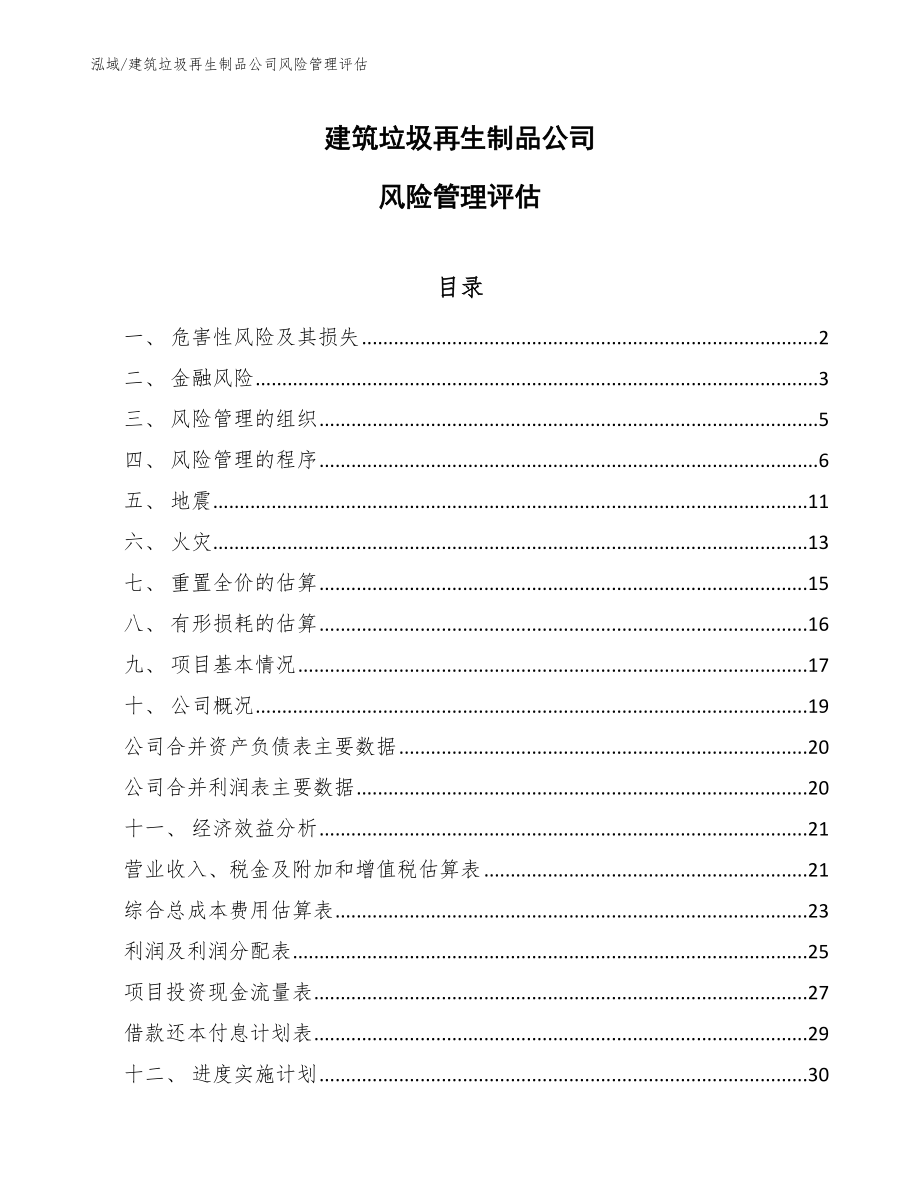 建筑垃圾再生制品公司风险管理评估_第1页