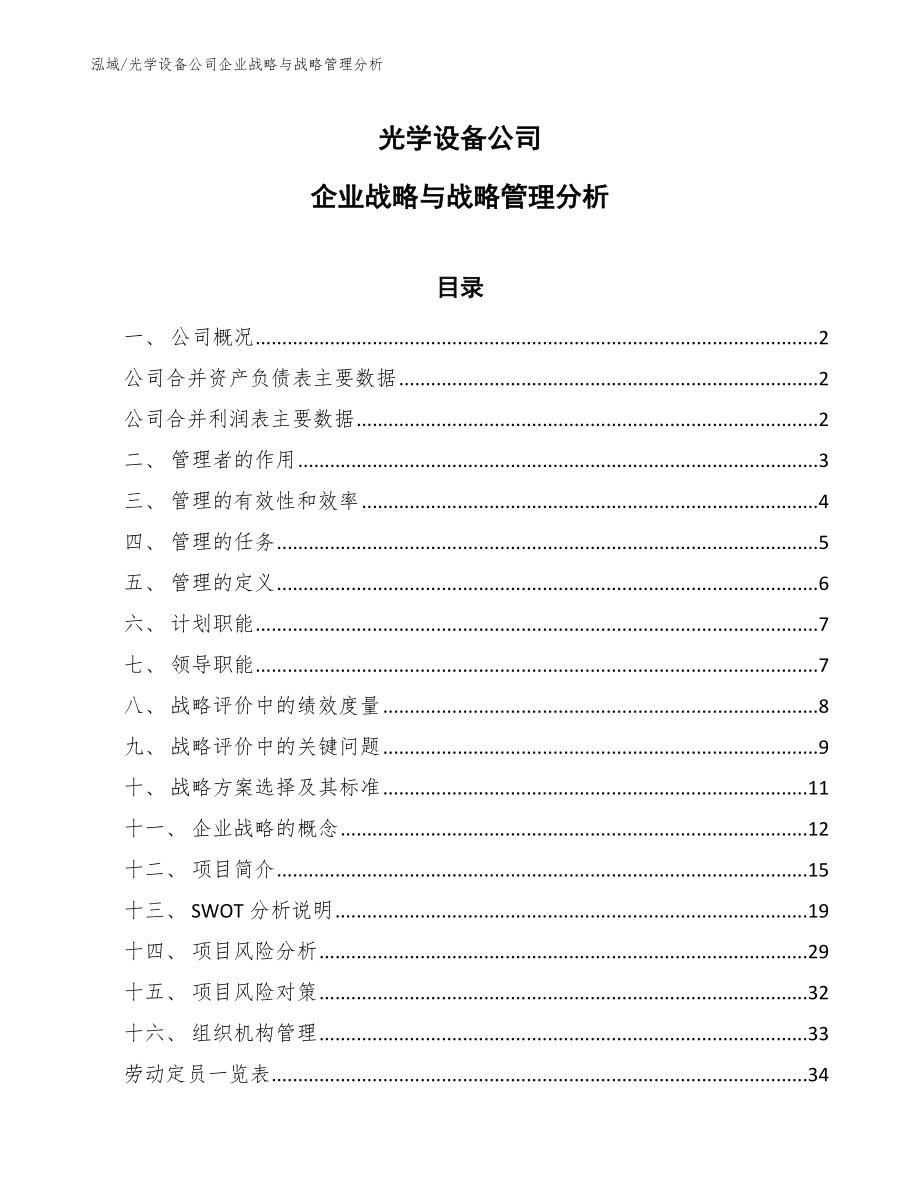 光学设备公司企业战略与战略管理分析【范文】_第1页