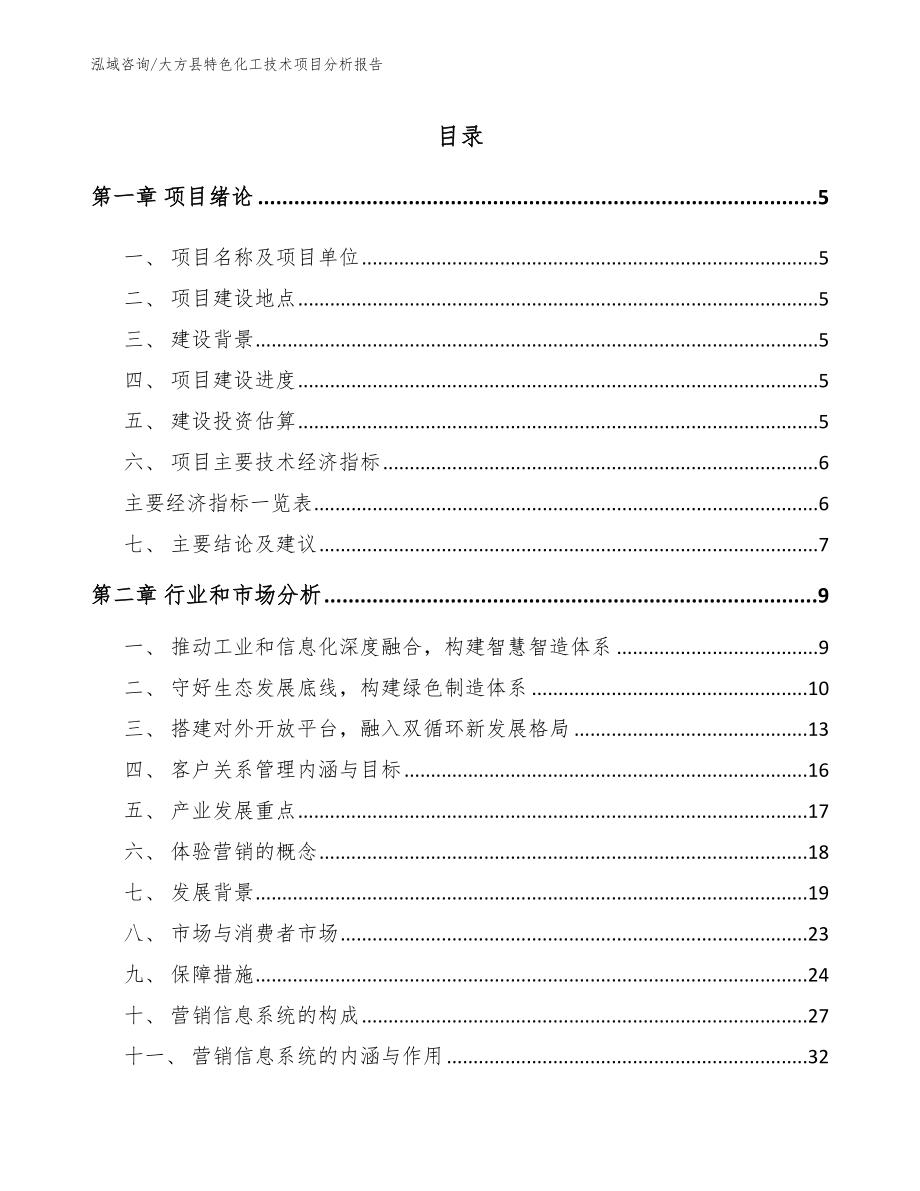 大方县特色化工技术项目分析报告【模板】_第1页