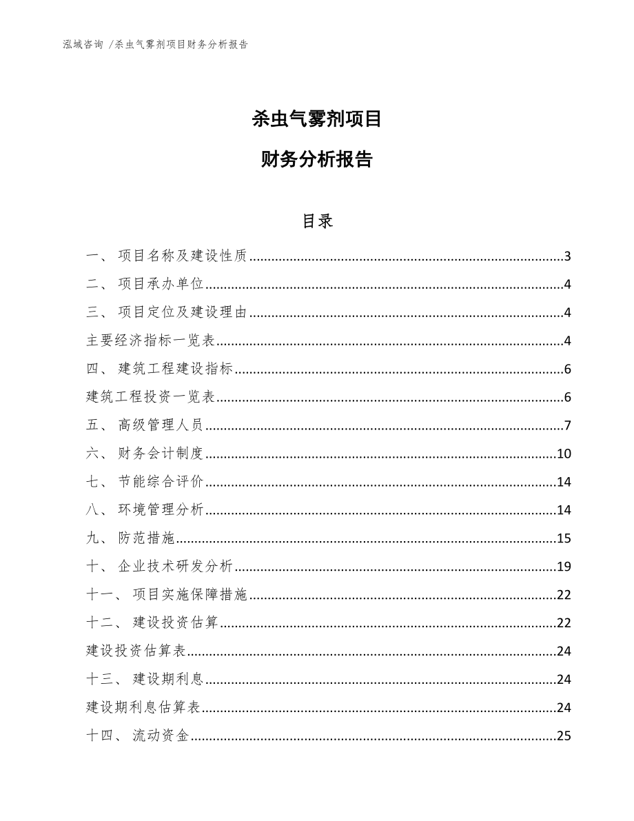 杀虫气雾剂项目财务分析报告-（参考模板）_第1页