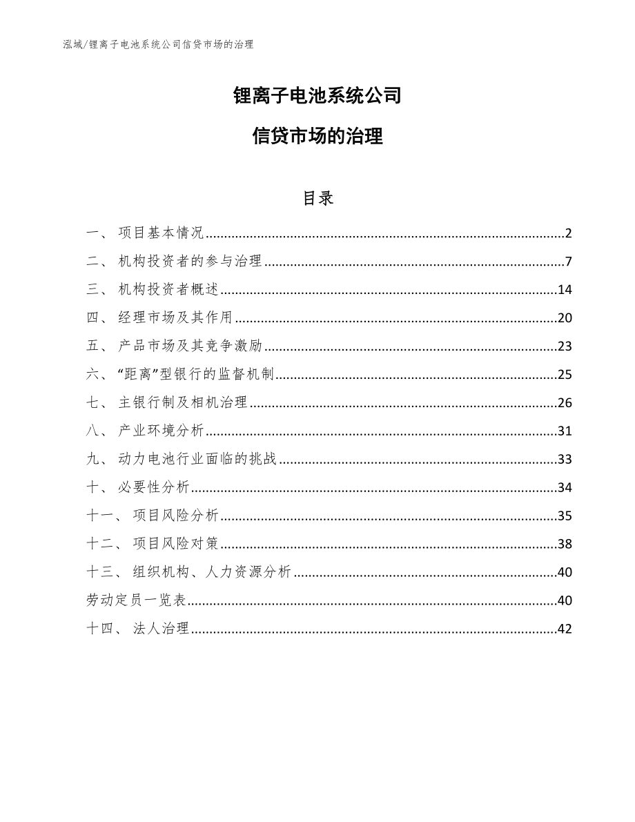 锂离子电池系统公司信贷市场的治理（范文）_第1页