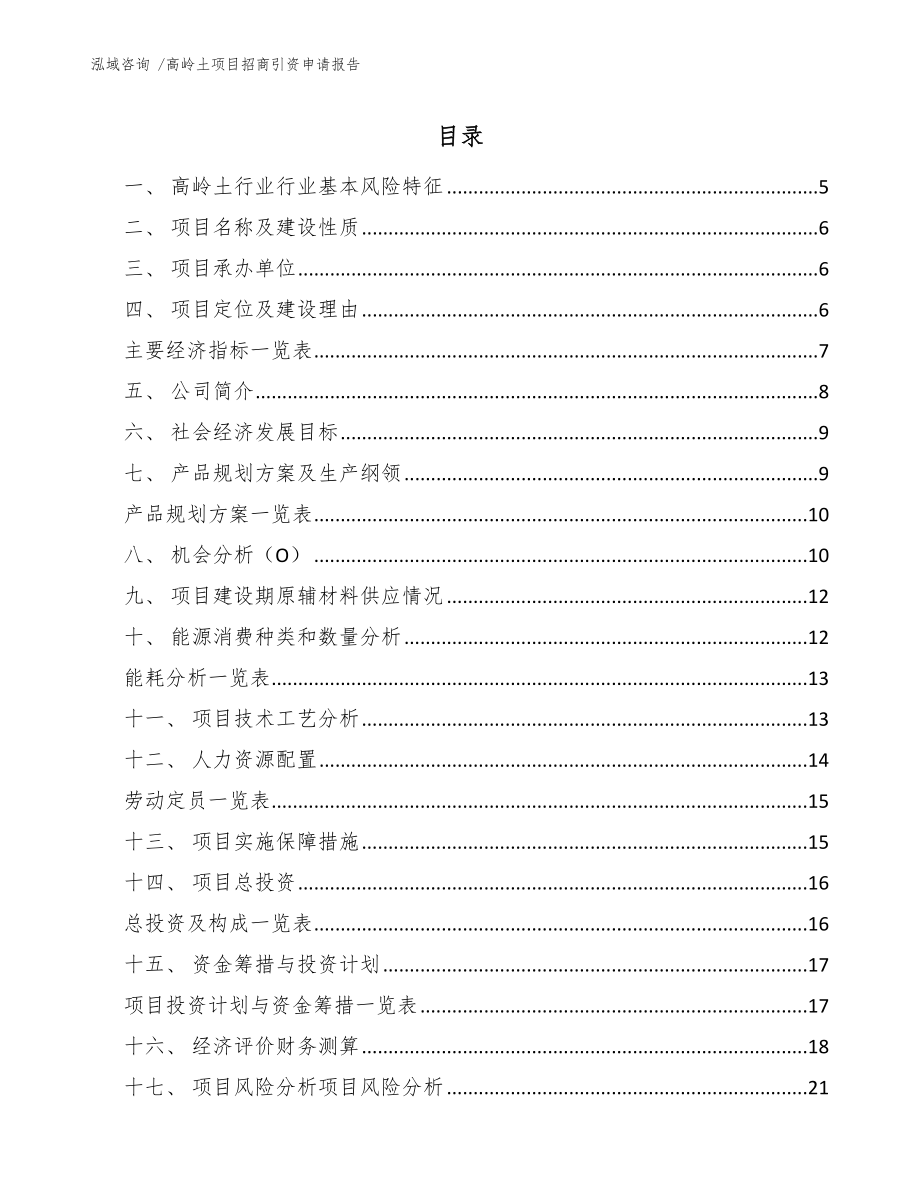 高嶺土項目招商引資申請報告-(參考范文)_第1頁